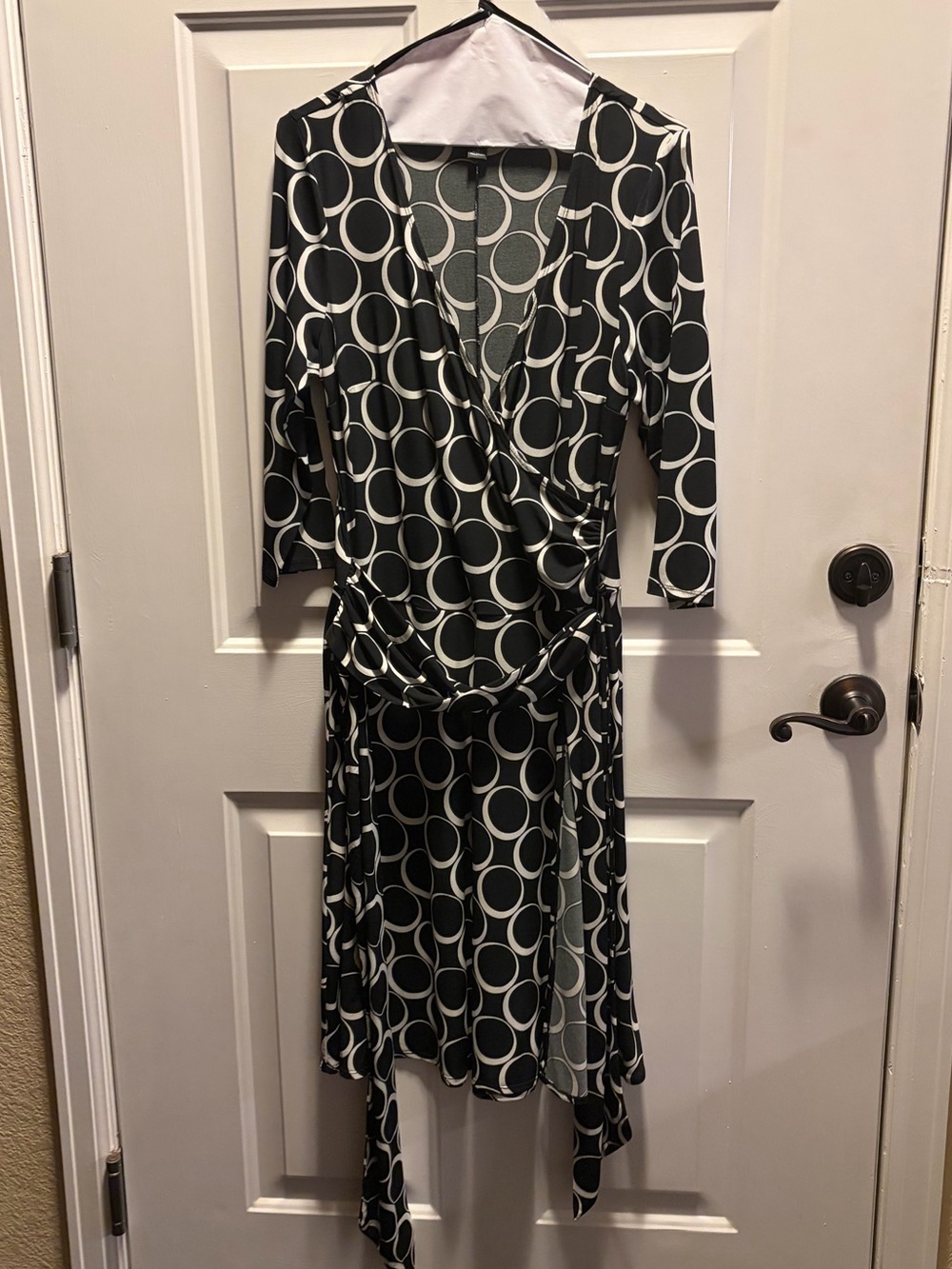 AB Studio Black and White Asymmetrical Wrap Dress